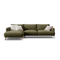 Žalios spalvos kampinė sofa iš velveto (su kairiuoju kampu/su gultu) Naomi – Micadoni