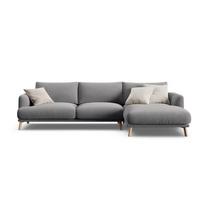 Pilkos spalvos kampinė sofa iš velveto (su dešiniuoju kampu/su gultu) Naomi – Micadoni