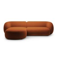 Terakotos spalvos kampinė sofa iš velveto (su kairiuoju kampu/su gultu) Kate – Micadoni