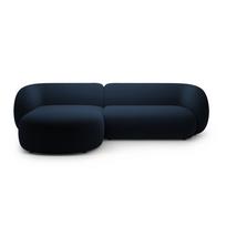 Mėlynos spalvos kampinė sofa iš velveto (su kairiuoju kampu/su gultu) Kate – Micadoni