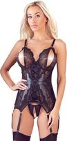 Cottelli Lingerie Noirette juodas nėriniuotas korsetas su siaurikėmis - M