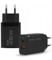 Juodas 1xUSB-A + 1xUSB-C PD QC 45W 3A GaN pakrovėjas "Blavec Wall Charger BC5"
