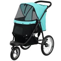 PawHut vežimėlis šunims/katėms, sulankstomas, skirtas mažiems šunims ir katėms iki 10 kg, su 3 dideliais guminiais ratukais, pagalvėle, tinkliniais langais, daiktadėže ir saugos diržais, turkio spalvos, Turkis