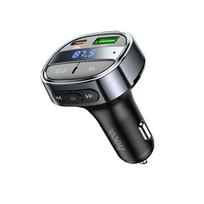 Hoco USB A + USB C PD QC3.0 5A 30W Car Charger with Digital Display + FM Transmitter BT E70, Obsidian Black