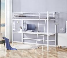 Dviaukštė lova DOLCE su stalu ir organizatoriumi, balta