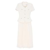 Midi suknelė moterims, Smėlio, Boucle collared midi dress