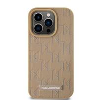 Karl Lagerfeld PU Leather Monogram Metal Logo MagSafe Case for iPhone 14 Pro Max Beige