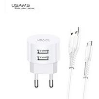 USAMS US-T20 Set 2in1 Round Shape Compact 2.1A Travel charger + USB to Micro 1m Cable White XTXLOGT18MC05