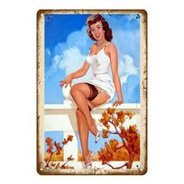 Vintažinis Seksualios Damos Pin Up Merginos Tapyba Skardiniai ženklai Metalinė Plokštė Meno Plakatas Sienų Lipdukas Baras Kavinė Kavinė Namų Dekoravimas YJ114 20x30cm
