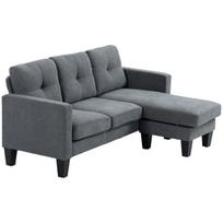 HOMCOM kampinė sofa-lova su keičiama chaise longue dalimi, L formos kampinis minkštasuolis su spyruoklių pagrindu, didelio tankio putplasčiu, lino audinio išvaizda svetainei, miegamajam, tamsiai pilka, Tamsiai pilka