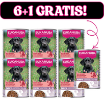 EUKANUBA Šlapias maistas šuniukams, gausus jautienos ir moliūgų 6x400g + 400g NEMOKAMAI