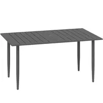 Outsunny sodo stalas 150x90cm, oro sąlygoms atsparus balkono stalas iš plieno, balkono stalas su skyle skėčiui su skersiniu dizainu lauko kempingo stalas, stačiakampio formos terasos stalas sodo balkonui juodas