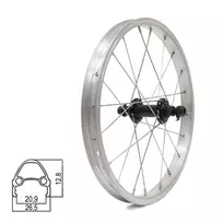 Priekinis ratas 16" // 20H, V-Brake, veržlė, viengubas, aliuminis, sidabrinis