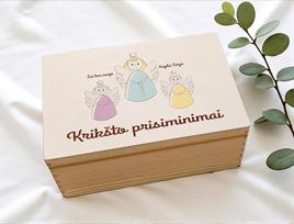 Medinė krikštadėžė su spauda „Krikšto prisiminimai“