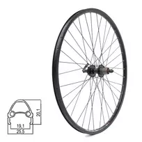Galinis ratas J19SB 28/29" // diskiniams 6 varžtų, 36H, kasetė, QR, dvigubas, kniedytas, aliuminis