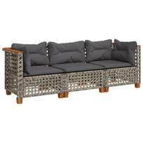 Trivietė sodo sofa，Lauko sofa su pagalvėlėmis, pilkos spalvos, poliratanas CFE86730