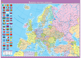 Europos politinis žemėlapis. 110x74 cm, laminuotas