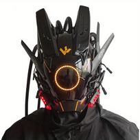 Nauja Tubular Braid Black Cyberpunk Mask Round Light Wing LED šviesą skleidžianti kaukė Cosplay Sci-fi Gear Party Music Festival
