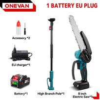 ONEVAN Akumuliatorinė teleskopinė grandininė pjūklė aukštoms šakoms, tepalinė, sodo pjovimo ir genėjimo elektrinė priemonė 1 Battery EU Plug