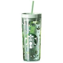 Starbucks mėtų spalvos stiklinis puodelis su šiaudeliu