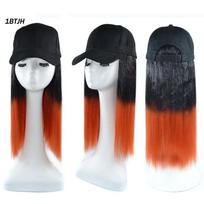 Jeedou Wigs for Women Ladies Baseball Cap Wig Black Orange Ombre Color Synthetic Yaki Straight Hair Nightclub Quick Style Change