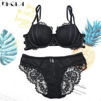DKGEA Sexy Bra Set Push Up Moteriškas apatinis trikotažas BCD Cup Green 70C juoda