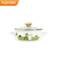 FUJIHORO Moomin bendradarbiavimo 18 cm emaliuotas pieno puodas su stikliniu dangčiu
