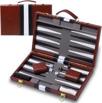 Backgammon rinkinys suaugusiems, 15' violetinė klasikinė stalo žaidimų lenta su odiniu dėklu, nešiojamas kelioninis strateginis žaidimas (Violetinė) violetinė