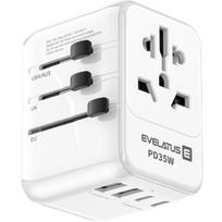 „Evelatus“ 35 W kelioninis adapteris, 1 PD ir 2 C tipo bei 2 USB įkrovikliai, 09051, baltas