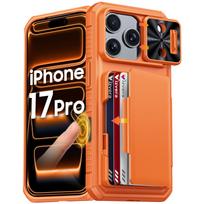 Shockproof RFID Wallet Case with Card Holder Camera Protector Stand PC+TPU Case for iPhone 17 Pro-Blue juoda