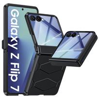 Samsung Galaxy Z Flip 7 dėklas su vyrių apsauga, integruota ekrano apsauga, smūgiams atsparus visapusiškas telefono dėklas Z Flip 7 – šviesiai žalias juoda