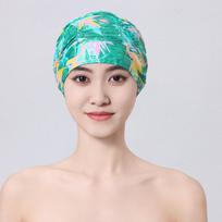 Women’s Colorful Printed Bandana Swim Cap Waterproof Elastic Fabric Long Hair Friendly Seaside Swimming Beach Accessory