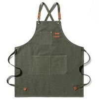 Water Proof Thickened Canvas Apron Oil Proof Wipe Hands Fashion Adult Apron With Tool Pocket Multi-functional žalia