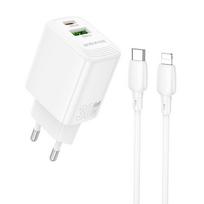 Borofone BN29 30W Įkroviklis USB-C/USB-A su USB-C į Lightning kabeliu 1.0m baltas