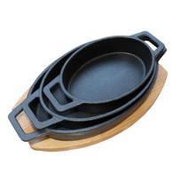 ZISIZ Cast Iron Oval Frying Pan with Serving Board