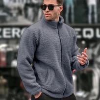 Fleece pilno užtrauktuko striukė su stovinčia apykakle Šilta jauki Laisvalaikio minkšta viršutinė apranga vyrams S pilka