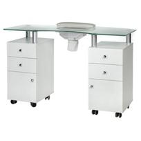 Manikiūro stalas su dulkių ištraukėju MANICURE DESK PRACTIC GLASS WHITE