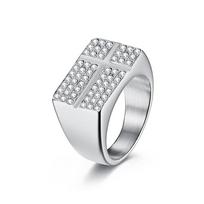 Hip Hopo Titano Plieno Žiedas Vyrams Auksu Padengtas Pilnas Deimantinis Kryžiaus Pakabukas Pareiškimų Žiedas Bling Prabangus Rodo Piršto Žiedas Hipsterio Mados Papuošalas 7#
