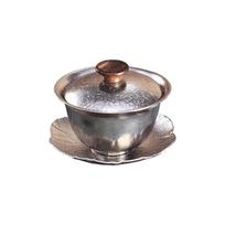 125/160ml Pure Titanium Hover Tea Gaiwan With Wooden Handle And Coaster,Double Layer,Heat Proof,Drinkware,Crystalline Tea Bowl <200ml