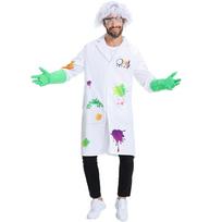 Suaugusių vyrų Crazy Science laboratorijos mokslininko striukės, viršutinės dalies ir pirštinių rinkinys Helovino Cosplay kostiumai, vaidmenų žaidimo apranga M balta