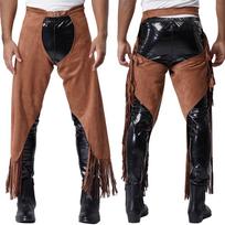 Vyriškos Helovino Kaubojaus Chapsai, Suede Kutai su Atviru Klyneliu & Reguliuojamais Dirželiais, Vakarų Rodeo & Cosplay Apranga S mėlyna