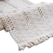 Boho makramė stalo takelis iš medvilnės ir lino su kutais, stačiakampis 30 × 160 cm