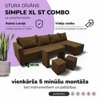 Didelis kampinis sofos komplektas su staliuku ir pufais Simple XL St Combo Rudo