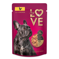 Pilnavertis konservuotas pašaras suaugusiems šunims su vištiena MY LOVE 100g x 24