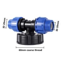 20/25/32 mm S60 IBC jungties rezervuaro reduktorius PE vamzdis T formos jungtis sodo laistymo laistymo adapteriui sodo plastikinis vandens jungtis 1 vnt.