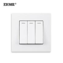 EIOMR Sieninis šviesos jungiklis, 3 klavišai, 1/2 krypties, dydis 86*86mm, 16A 250V daug medžiagų skydelis EU UK svirtinis jungiklis buitiniam šviesos maitinimui 3gang 1way