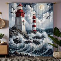 2 vnt. „Lighthouse“ ir „Wave“ permatomos tamsinančios užuolaidos – su kišenėmis svetainei arba miegamajam 100*130 Grommet Top 1pcs