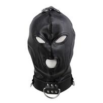 PU Leathers Hood Masks Men Cosplays Party Costume Head Cover Open Eyes Nightclub 1 juoda