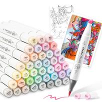 Ohuhu Brush Marker 48 Light Profesionalus pastelinių iliustracijų teptukas ir plačiaformatė juosta. Rinkinyje yra 1 Blender Honolulu serijos rašiklis, šešėliai, žymekliai, antgaliai, rašiklis.