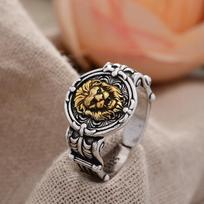 High Quality Vintage Lion Head Thai Silver Man Single Ring For Party Gifts Never Fade Promotion resizable brown